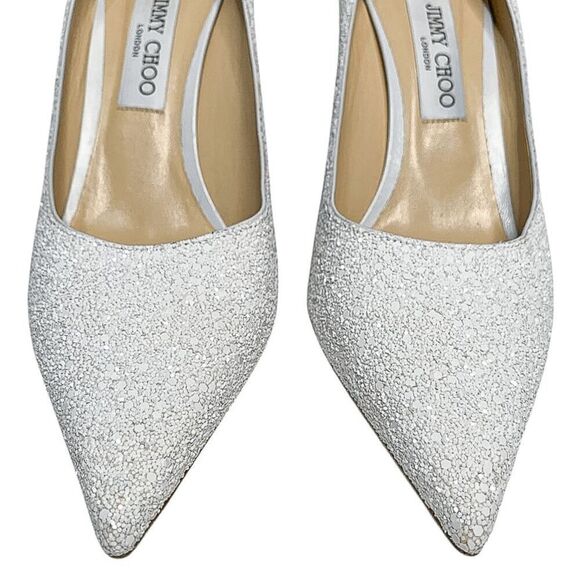 Jimmy Choo Love 85 White Coarse Glitter Heels EU 40.5 Slip On Wedding Pumps - Picture 5 of 13